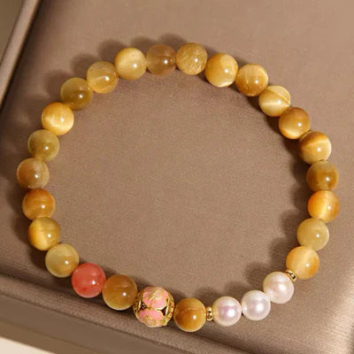 Tiger's Eye and Pearl Bracelet "Discreet Elegance"
