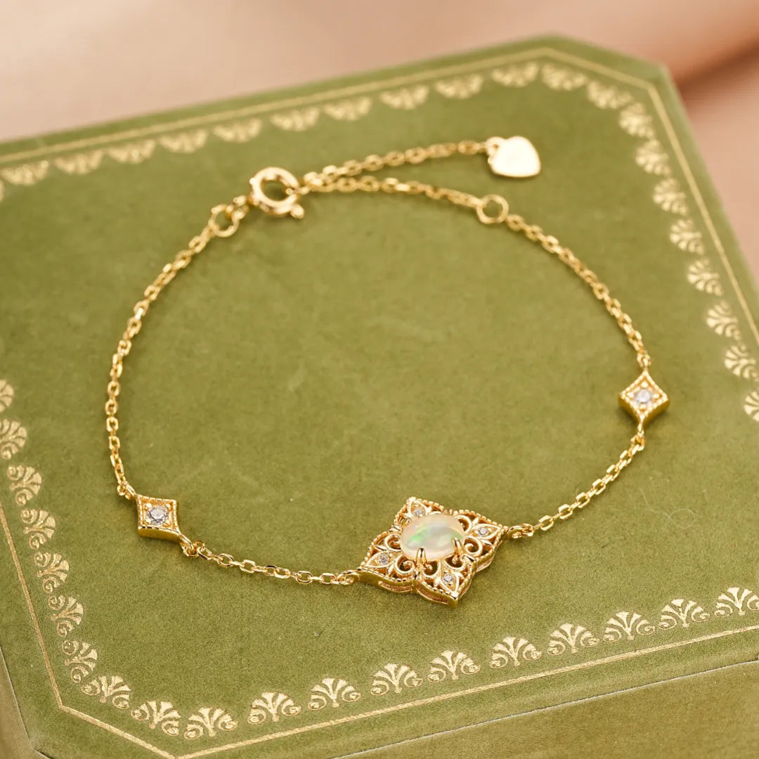 Opal Bracelet "Antique Light" 10K Gold Plated Sterling Silver