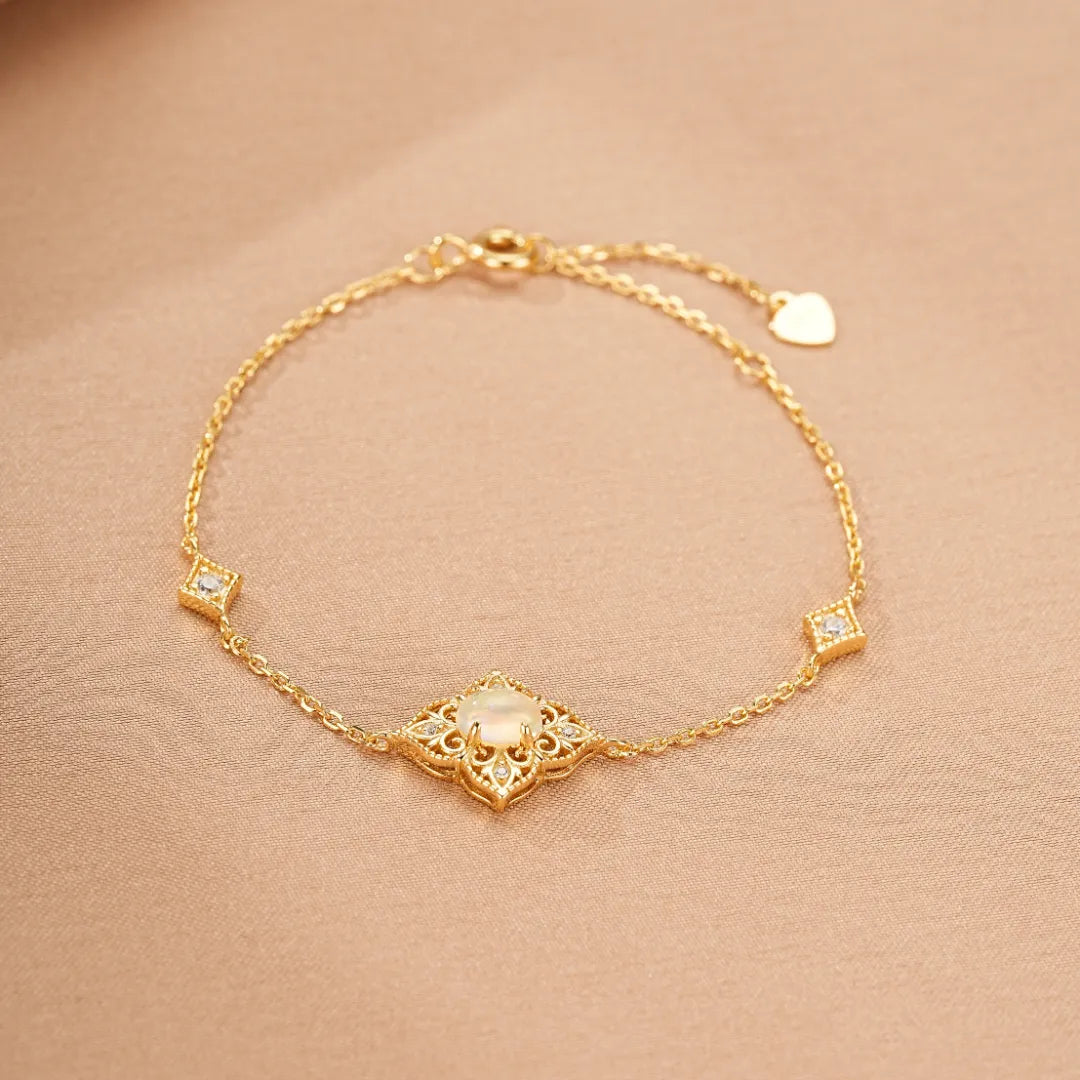 Opal Bracelet "Antique Light" 10K Gold Plated Sterling Silver