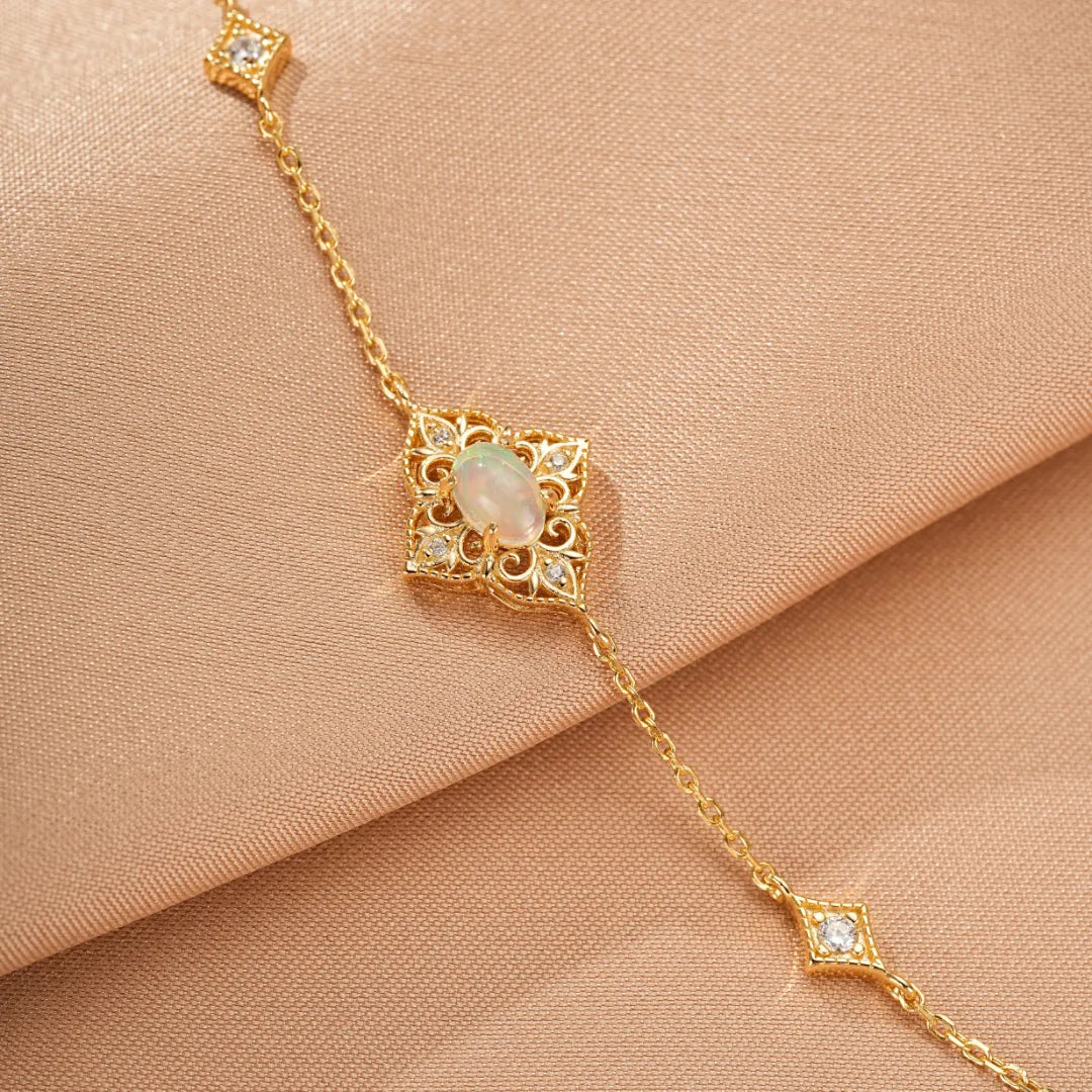 Opal Bracelet "Antique Light" 10K Gold Plated Sterling Silver