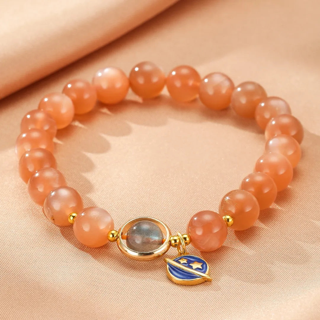 Sonnenstein- und Mondstein-Armband "Blaue Planet"