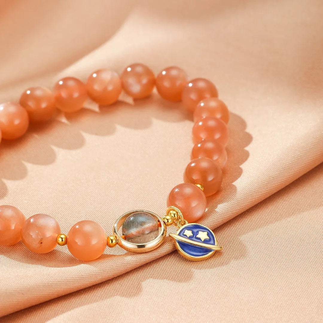 Sonnenstein- und Mondstein-Armband "Blaue Planet"