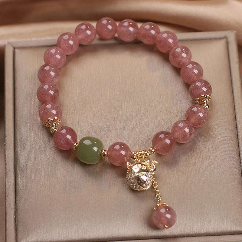 Quartz Strawberry Bracelet "Sweet Joy" Gold Silver