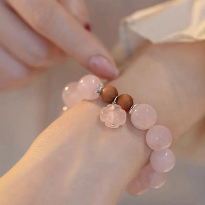 Rose Quartz Bracelet "Sweet Flower" Silver