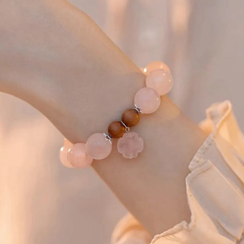 Rose Quartz Bracelet "Sweet Flower" Silver