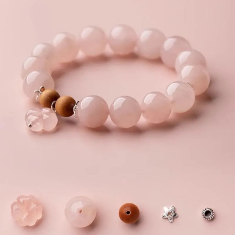 Rose Quartz Bracelet "Sweet Flower" Silver