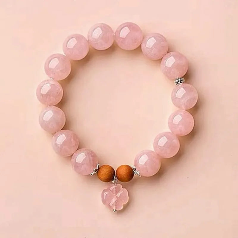 Rose Quartz Bracelet "Sweet Flower" Silver