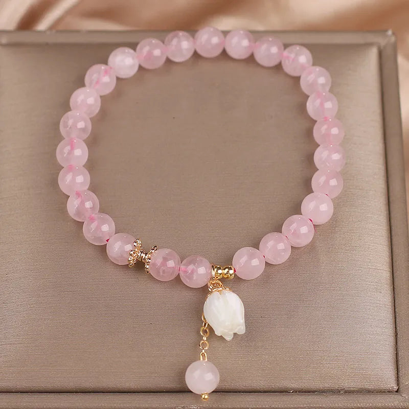 Bracciale Donna In Quarzo Rosa Con Biglietto Di Incoraggiamento - Regalo Di Natale, Compleanno Per Amica, Fidanzata O Mamma (Elastico, Taglia Unica)