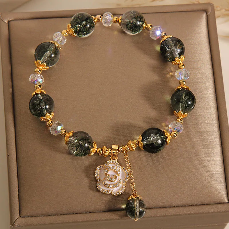 Bracelet Green and Light Quartz "Golden Garden"