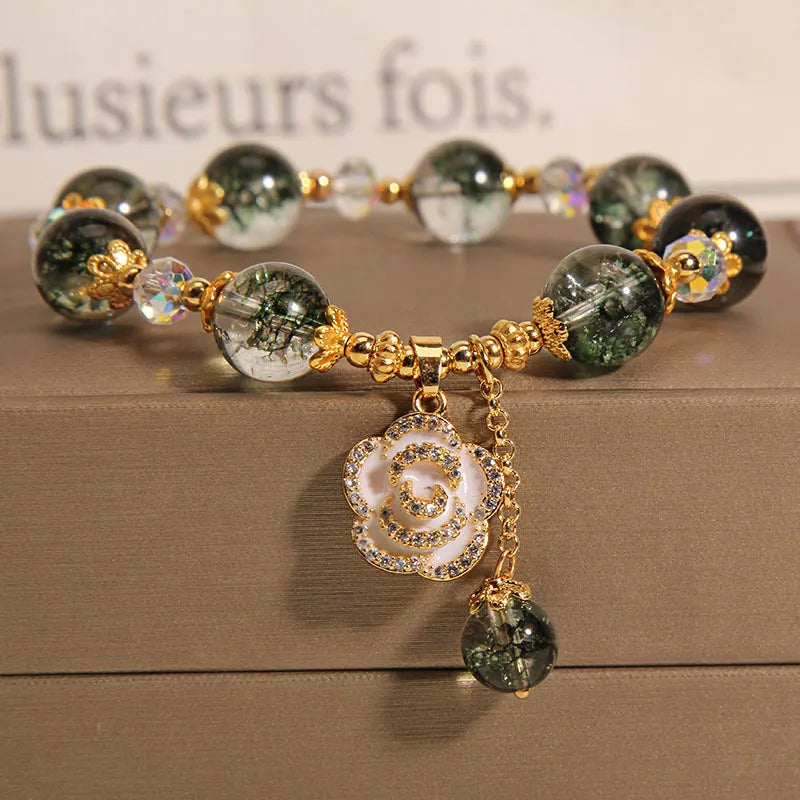 Bracelet Green and Light Quartz "Golden Garden"