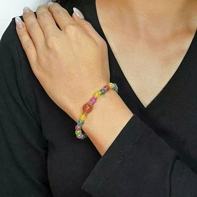Armband Turmalin und Erdbeerquarz "Bunte Lichter"