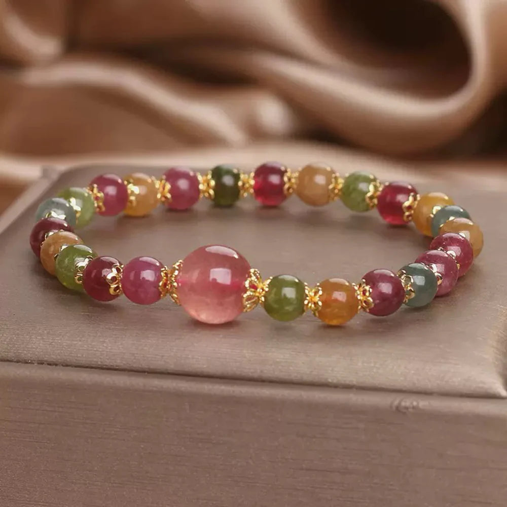 Armband Turmalin und Erdbeerquarz "Bunte Lichter"