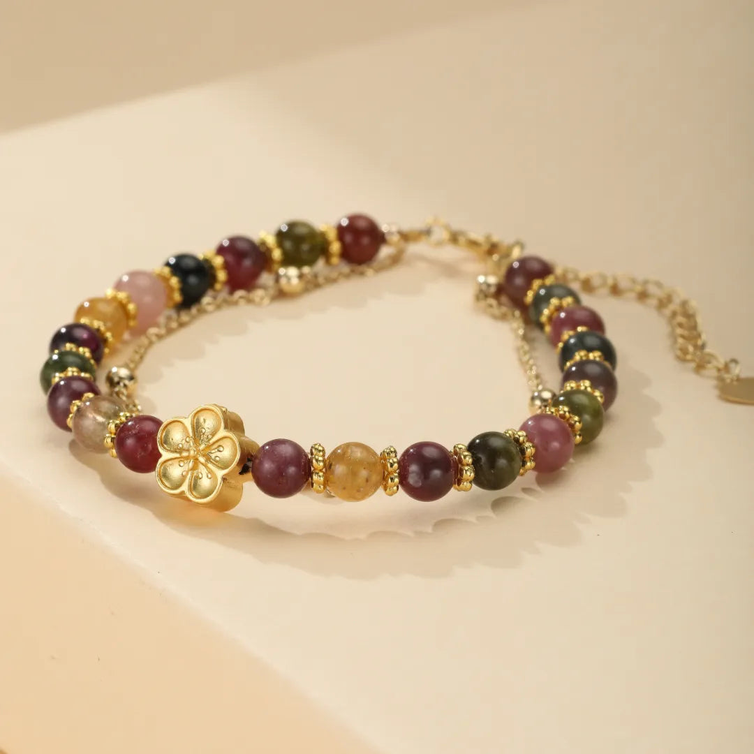 Tourmaline Bracelet "Sakura Flower" Gold