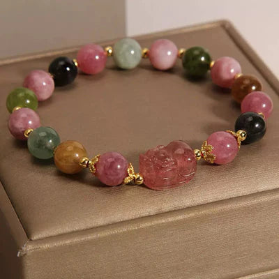 Bracelet Pi Xiu Tourmaline et Quartz Fraise "Richesse Spirituelle"