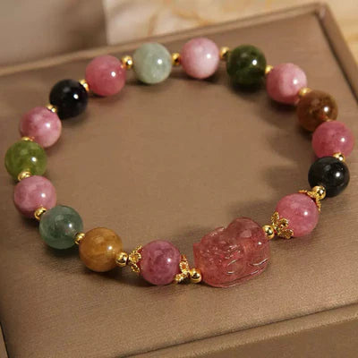 Bracelet Pi Xiu Tourmaline et Quartz Fraise "Richesse Spirituelle"
