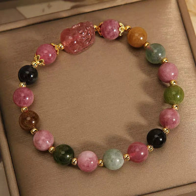 Bracelet Pi Xiu Tourmaline et Quartz Fraise "Richesse Spirituelle"