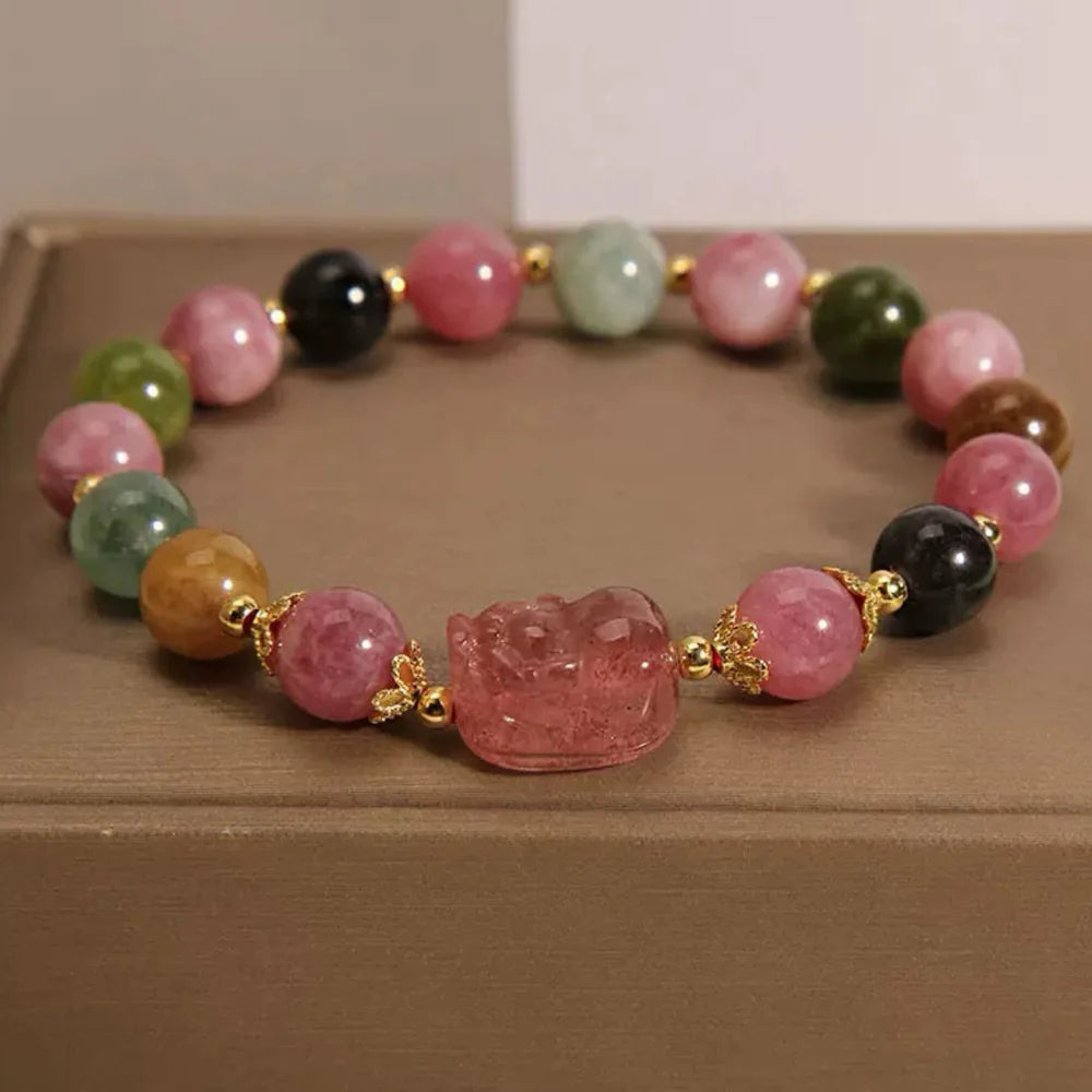 Pi Xiu Armband Turmalin und Erdbeerquarz "Spiritueller Reichtum"