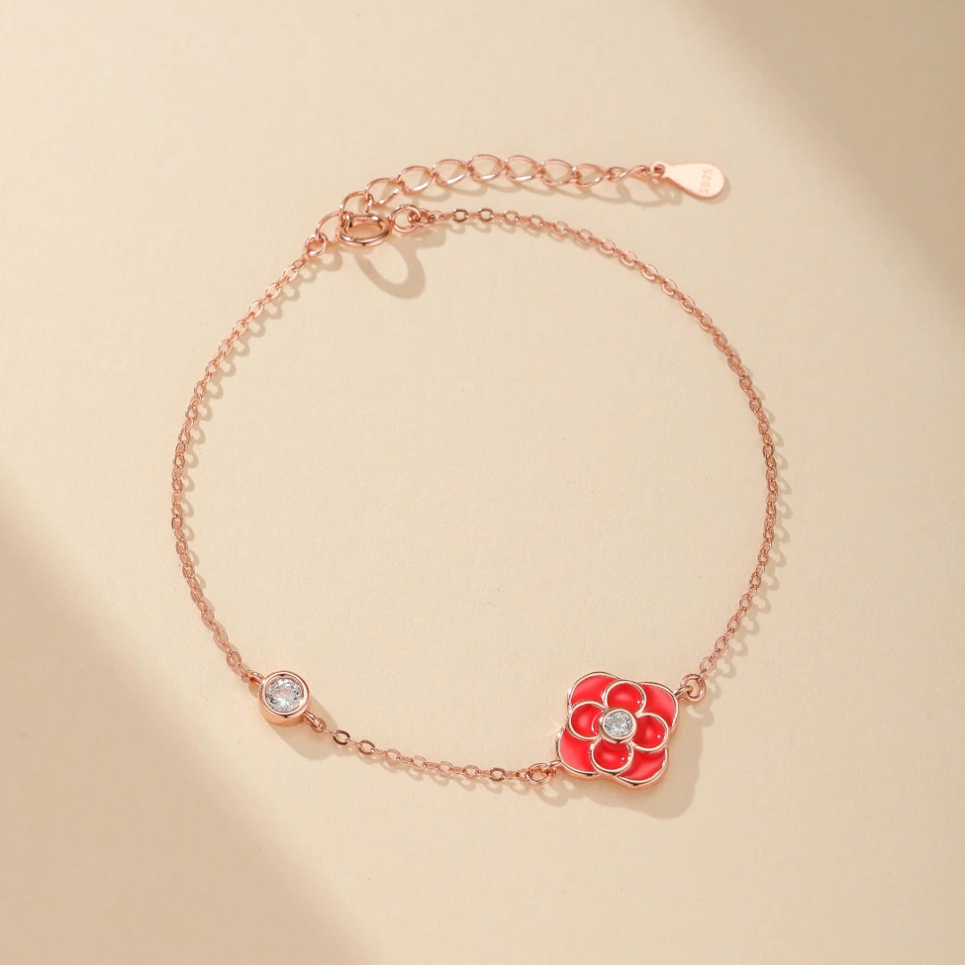 Armband Kleeblatt "Rubin Floral" Silber