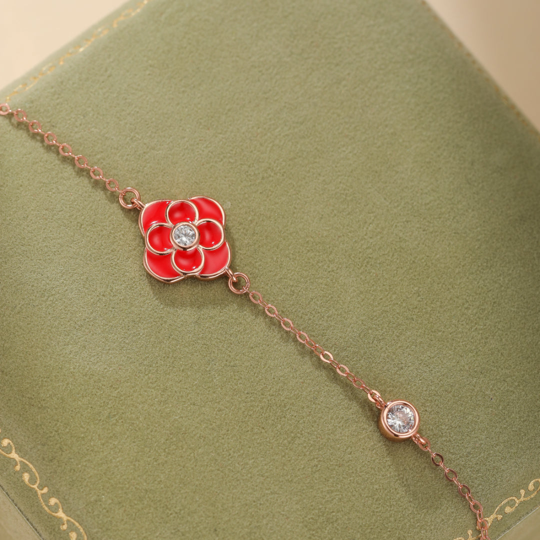 Clover Bracelet "Ruby Floral" Silver