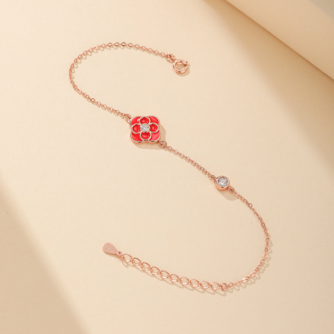 Clover Bracelet "Ruby Floral" Silver