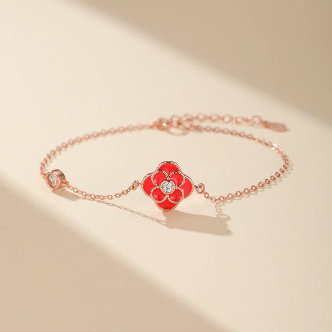 Clover Bracelet "Ruby Floral" Silver