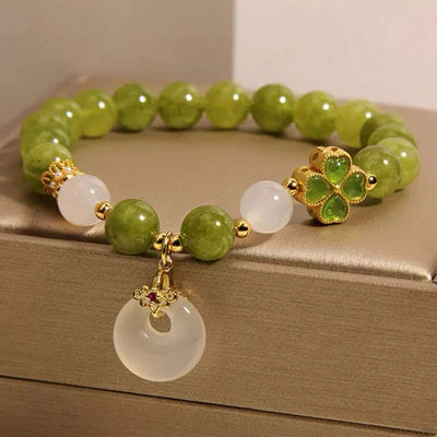 Green Tourmaline and Jade Clover Bracelet "Rays of Optimism"