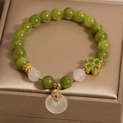 Green Tourmaline and Jade Clover Bracelet "Rays of Optimism"