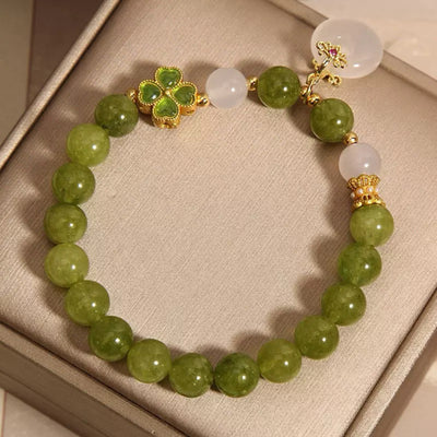Green Tourmaline and Jade Clover Bracelet "Rays of Optimism"