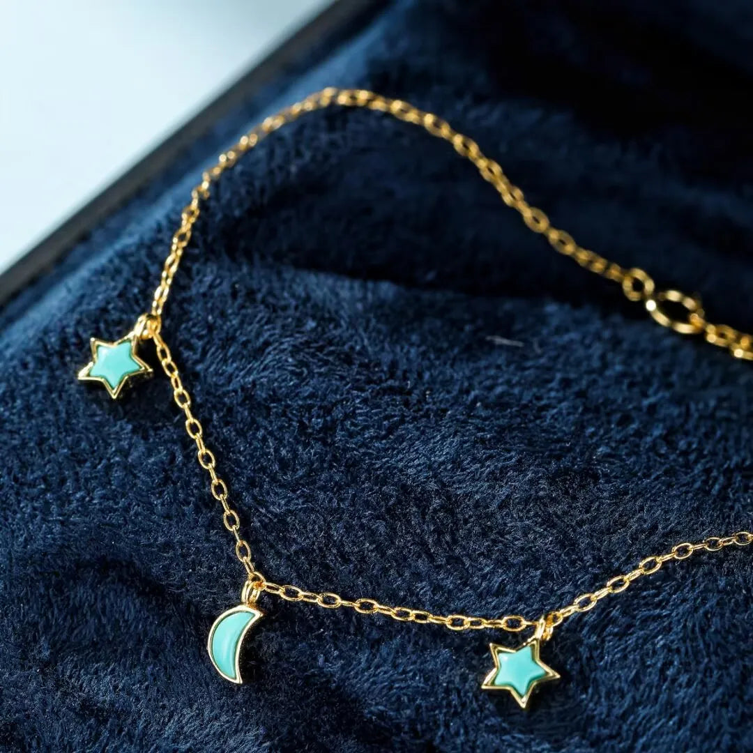 Armband Türkis "Himmlisches Gleichgewicht" Goldfarbenes Silber