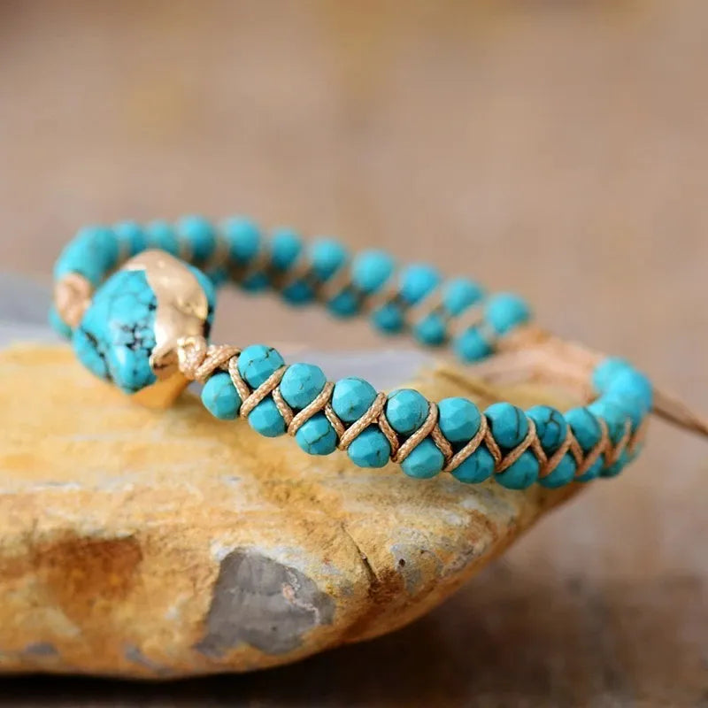 Bracelet Turquoise "Équilibre Spirituel" Argent Doré Or