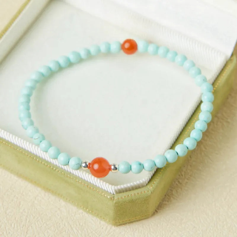 Turquoise and Agate Bracelet "Soothing Energy" Silver