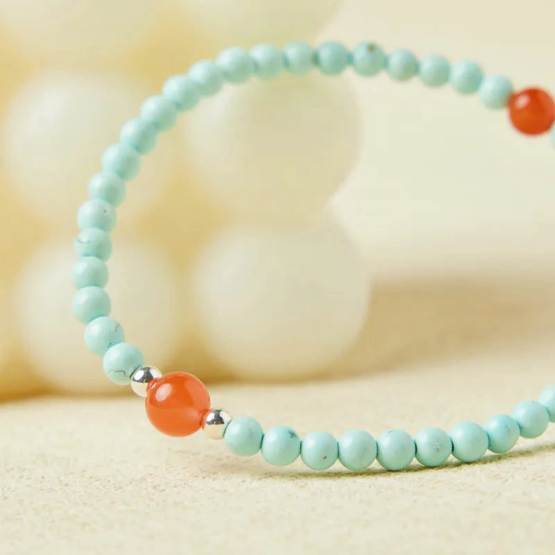 Turquoise and Agate Bracelet "Soothing Energy" Silver