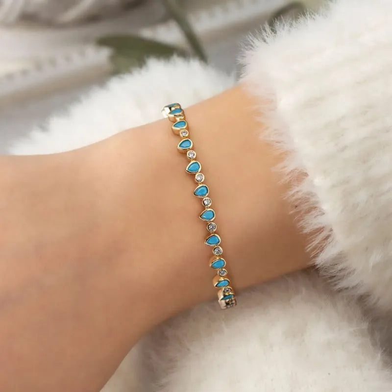 Bracciale Turchese "Gocce d'Oceano" Argento Dorato Oro