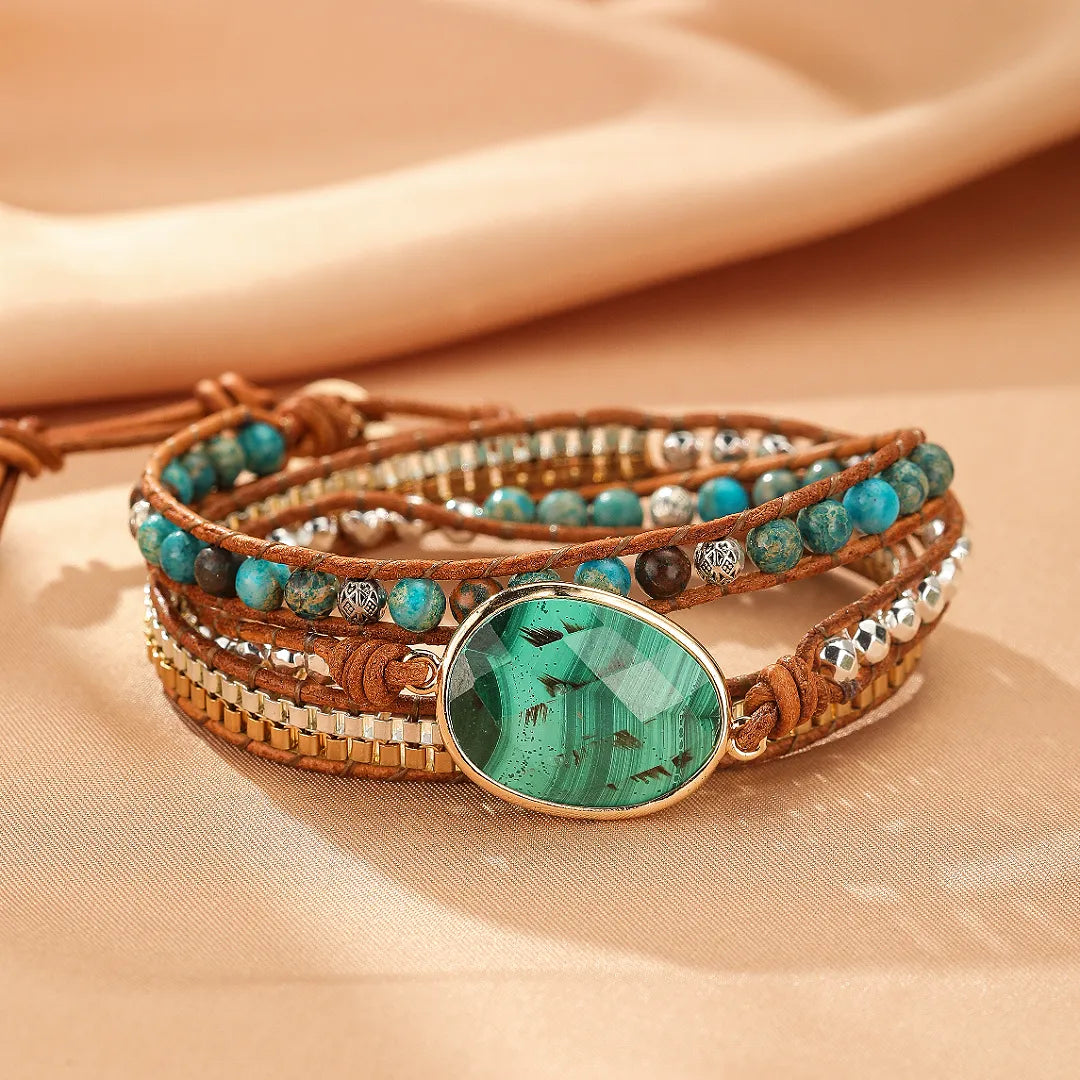 Bracelet Wrap Malachite "Profondeur Verte"