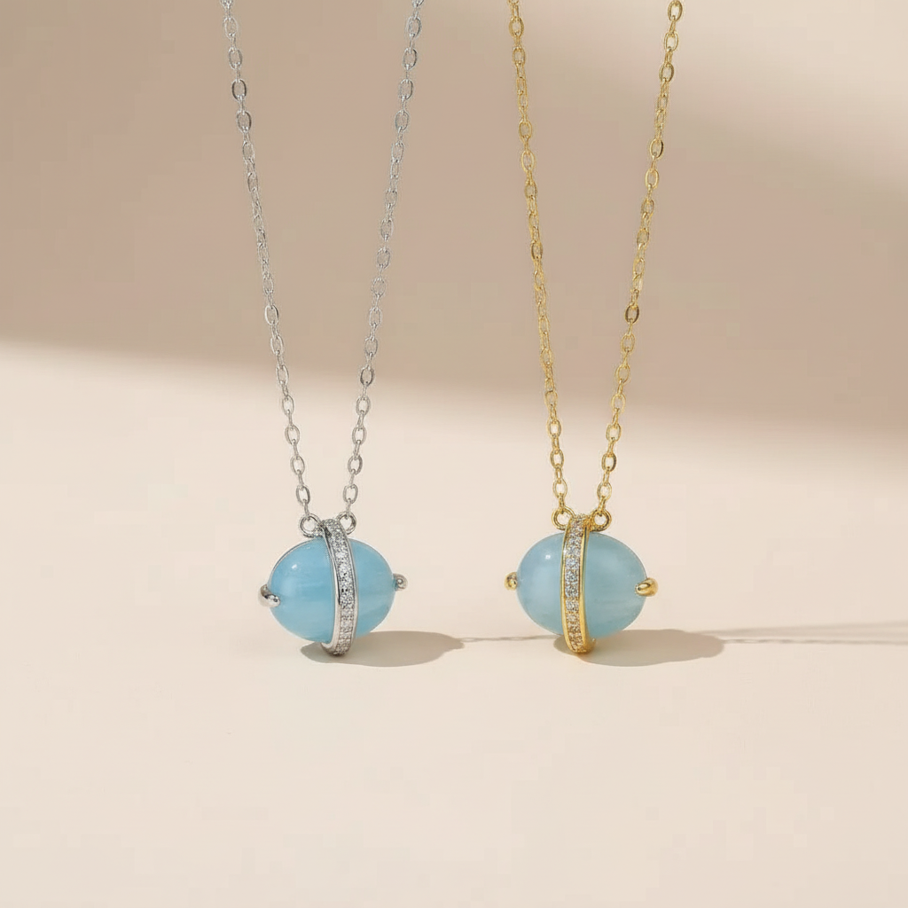 Aquamarine Necklace "Blue Galaxy" Gold-Plated Silver 14K