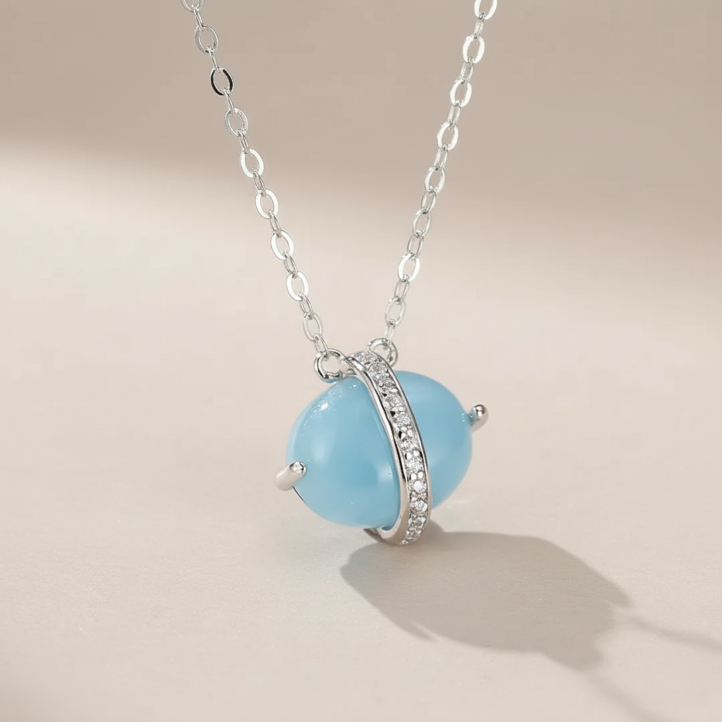 Aquamarine Necklace "Blue Galaxy" Gold-Plated Silver 14K