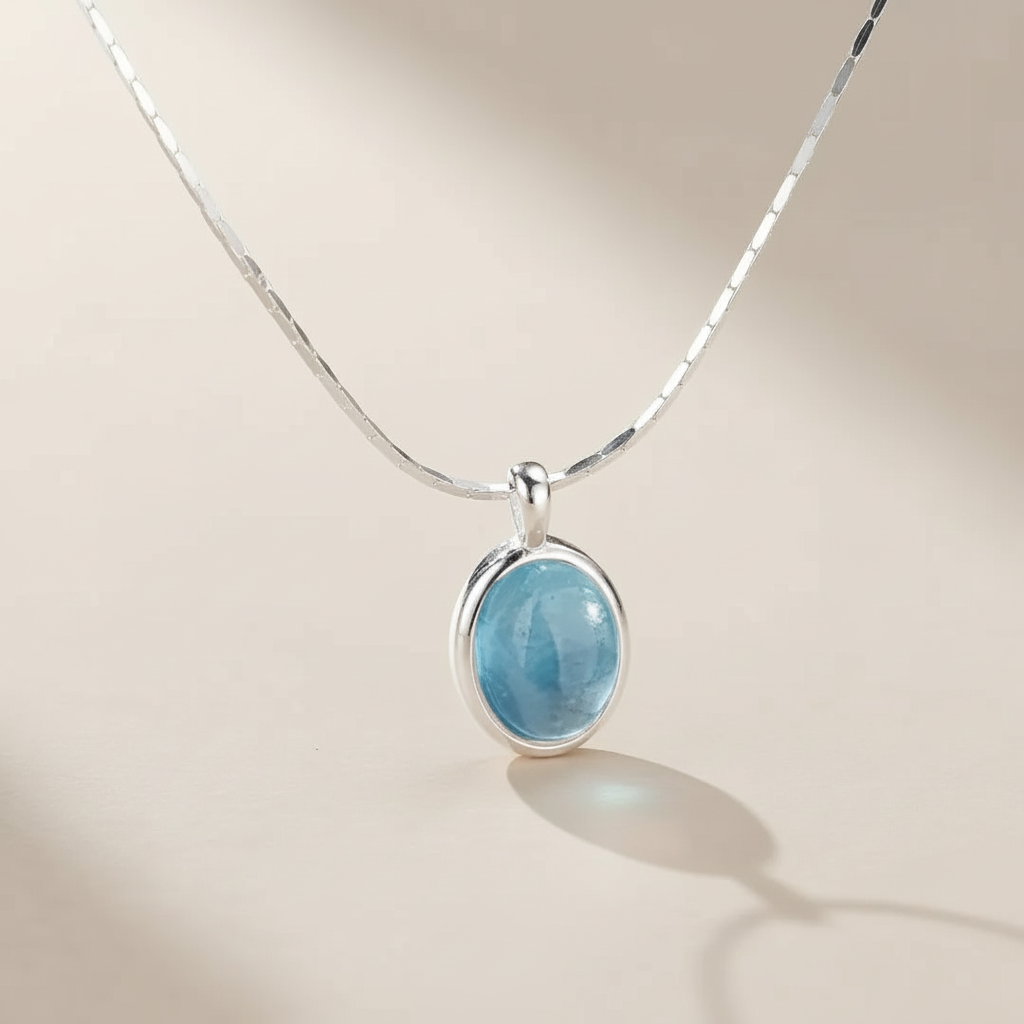 Aquamarine Necklace "Deep Purity" Silver