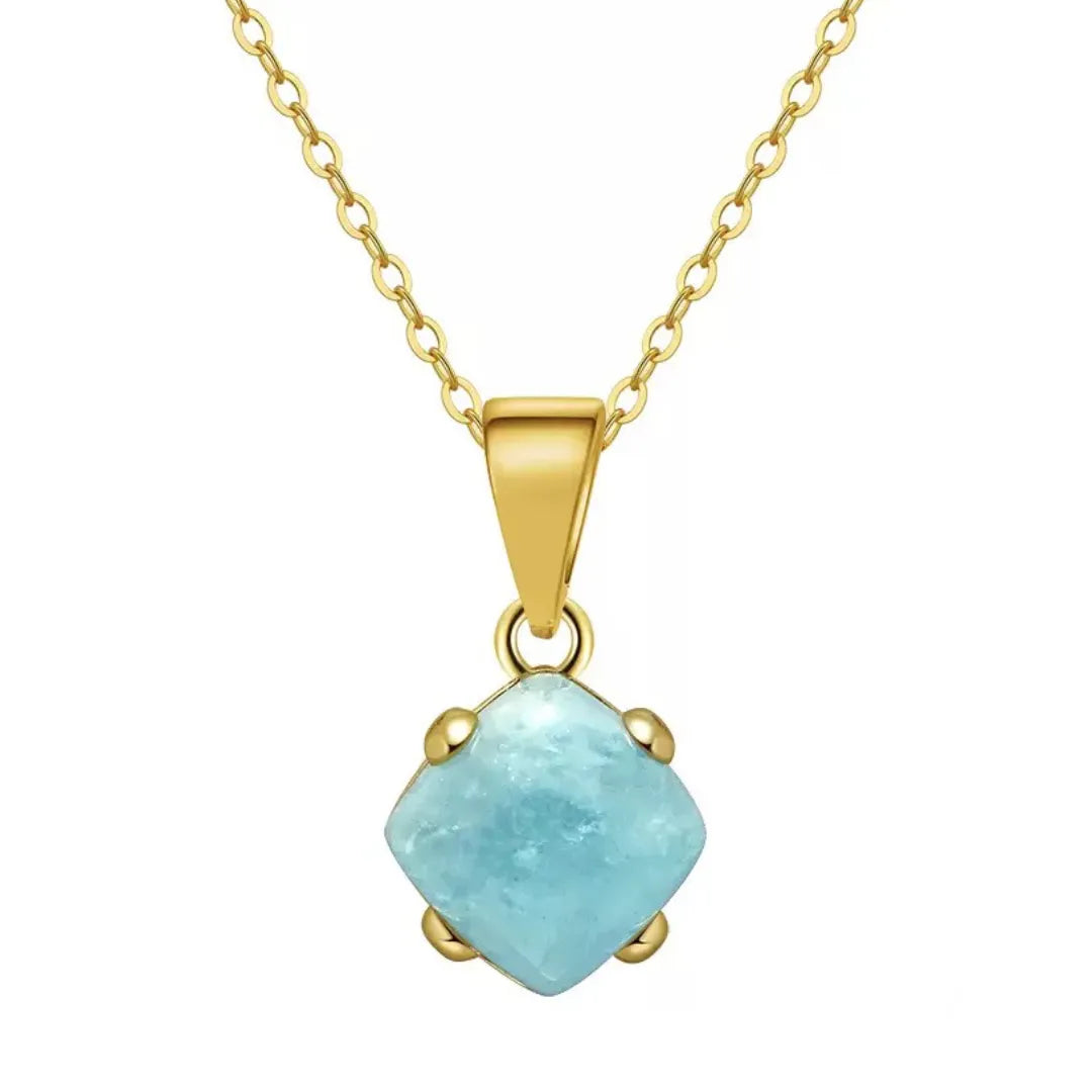 Halskette Aquamarin "Wellen der Gelassenheit" Goldplattiert 14K