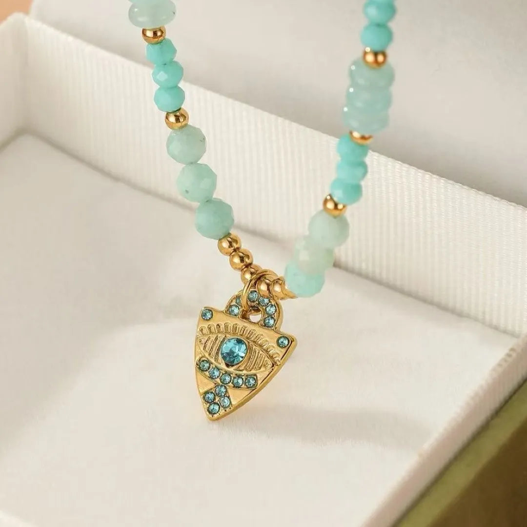 Schutzaugen-Halskette Amazonit "Beruhigendes Auge"