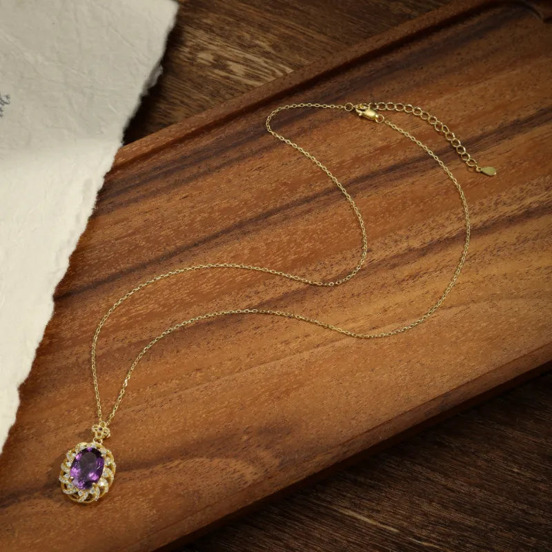 Amethyst Necklace "Purple Serenity" Gold Plated Silver