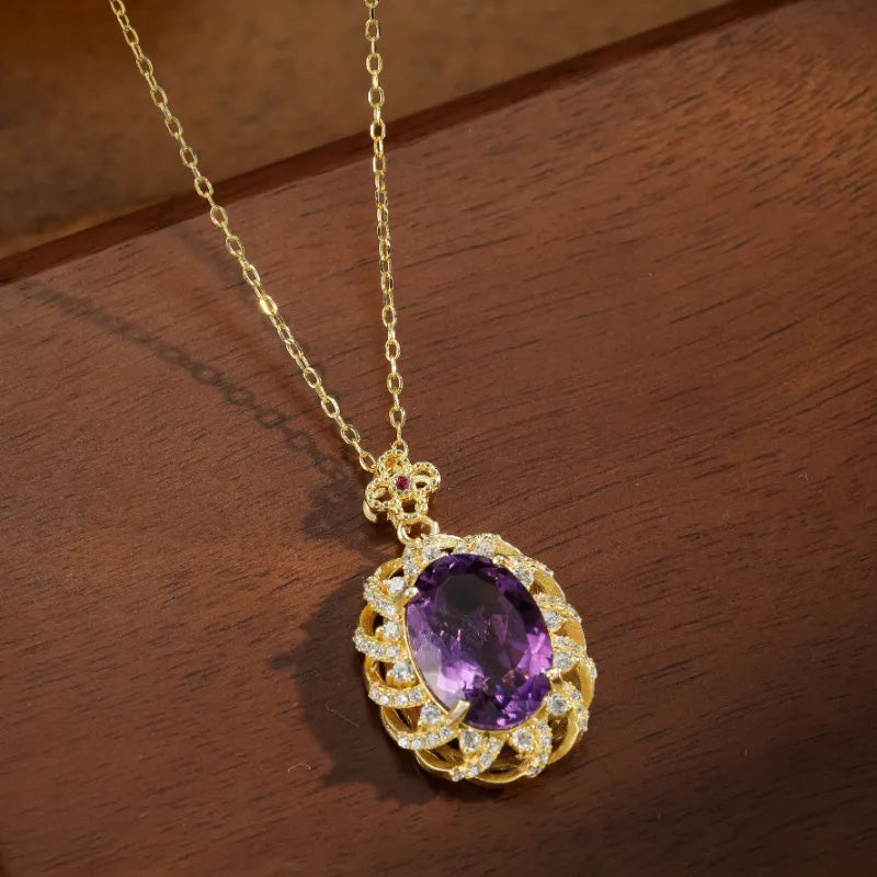 Amethyst Necklace "Purple Serenity" Gold Plated Silver