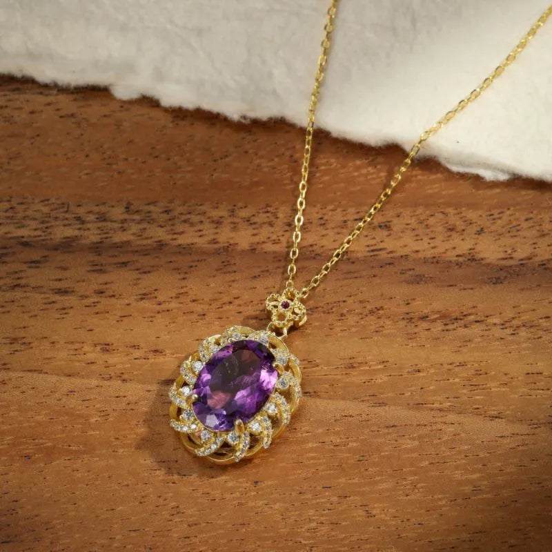 Amethyst Necklace "Purple Serenity" Gold Plated Silver