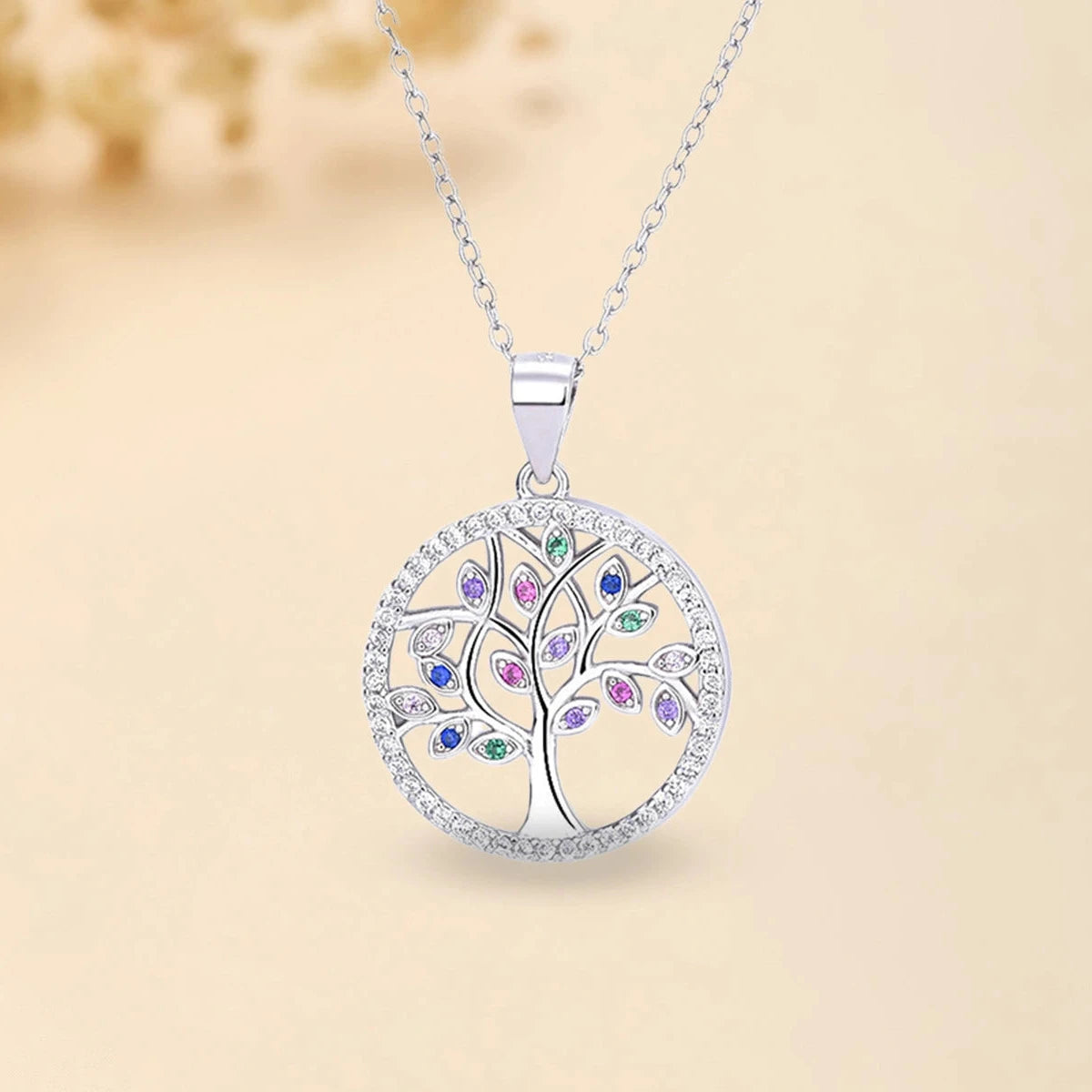 Collier Arbre de Vie "Beauté Colorée" Argent