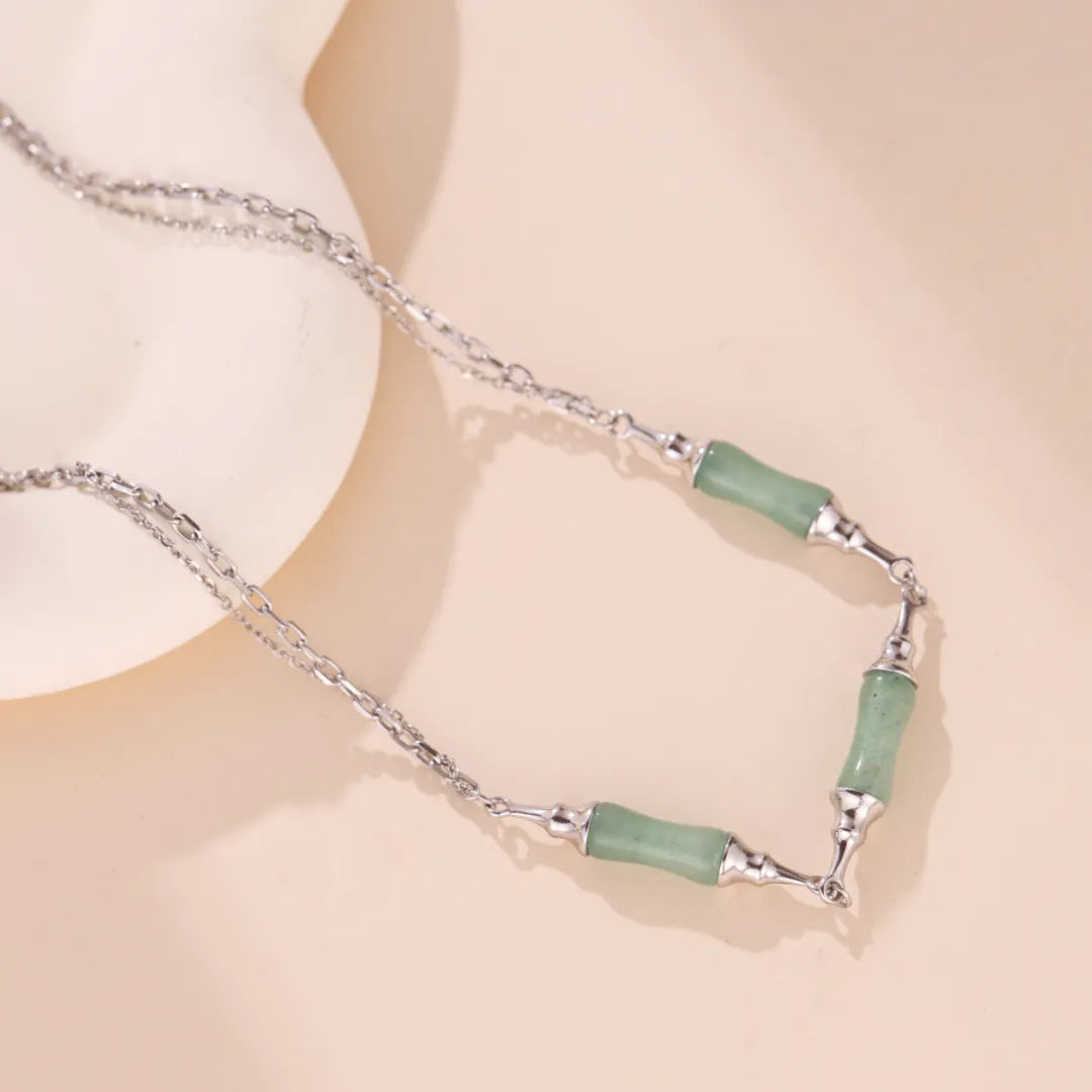 Bamboo Aventurine Necklace "Green Harmony" Silver