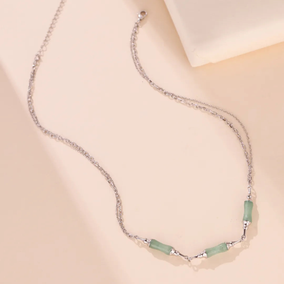 Bamboo Aventurine Necklace "Green Harmony" Silver