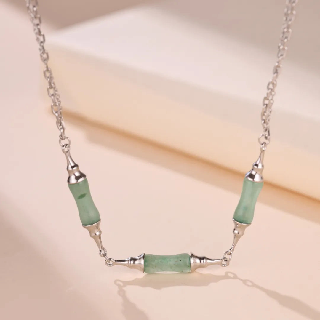 Bamboo Aventurine Necklace "Green Harmony" Silver