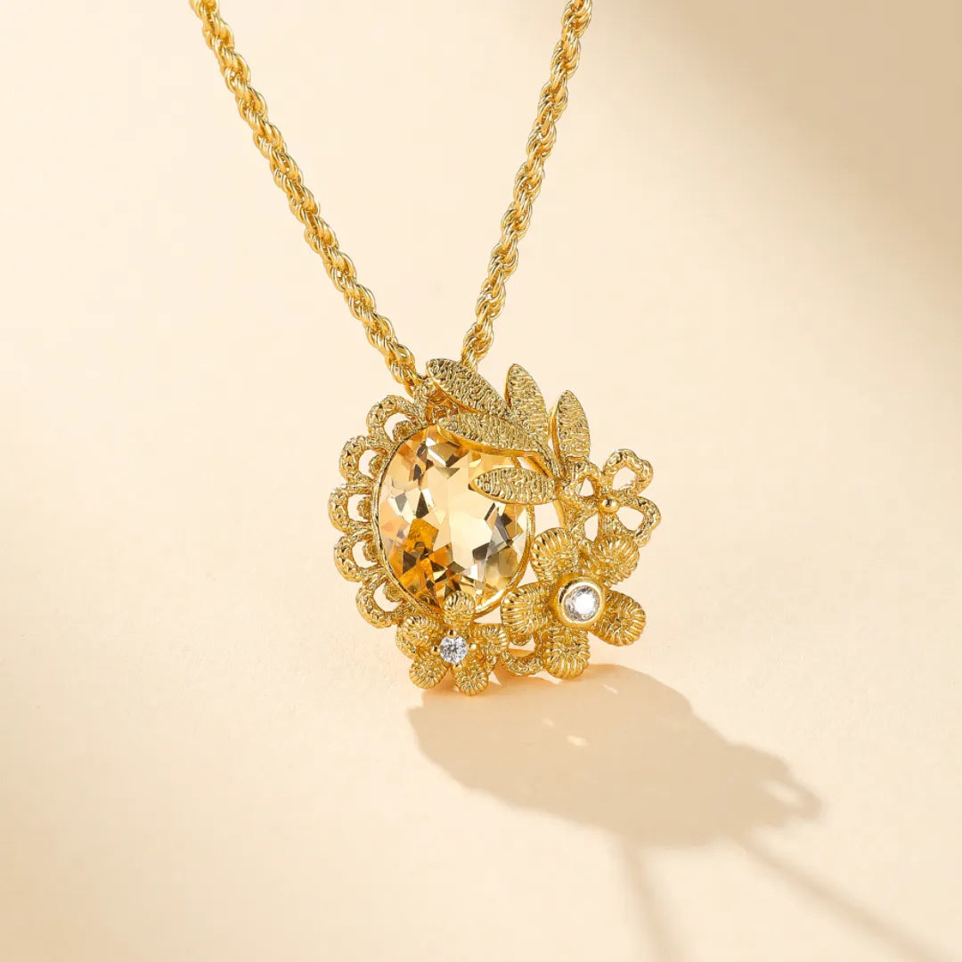 Citrine Necklace "Floral Shine" Gold-Plated Silver