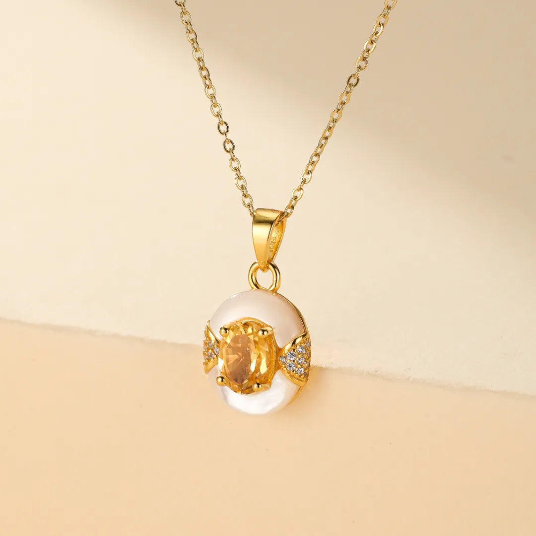 Citrine and Mother-of-Pearl Necklace "Eternal Elegance" Gold-Plated Silver