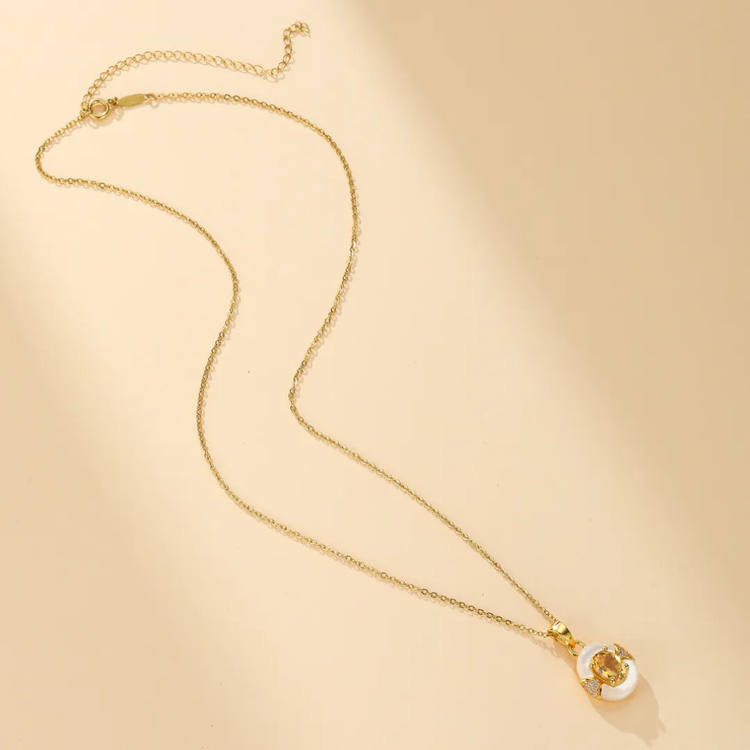 Citrine and Mother-of-Pearl Necklace "Eternal Elegance" Gold-Plated Silver