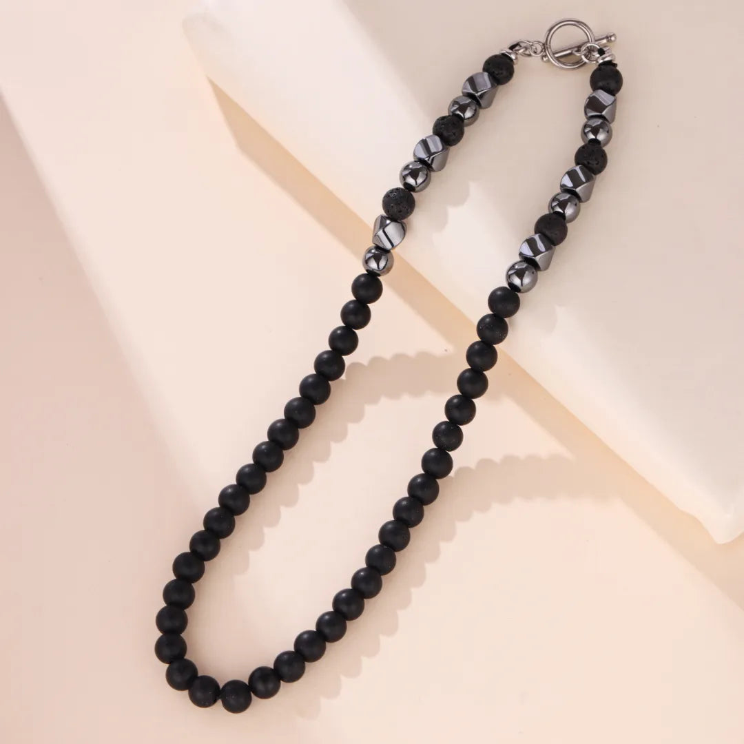 
Men's Hematite and Lava Stone Necklace "Dark Power"
